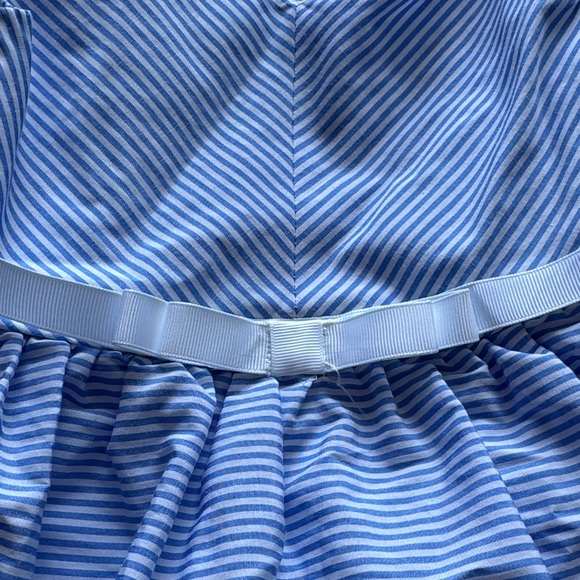 Rare Editions Light Blue Striped Floral Embroidered Dress with Satin Sash - Picture 4 of 5